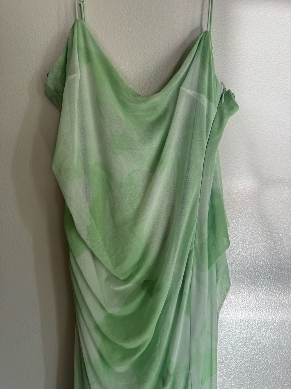Zara Sheer Draped Midi Dress in Light Green - Picture 2 of 8